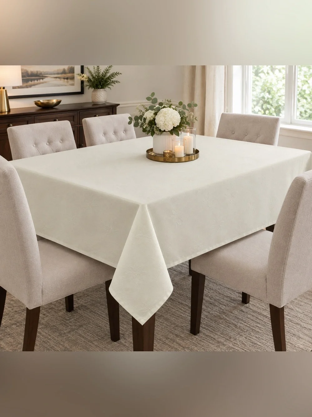 Neutral Cream Jacquard Tablecloth - Classic Dining Linen